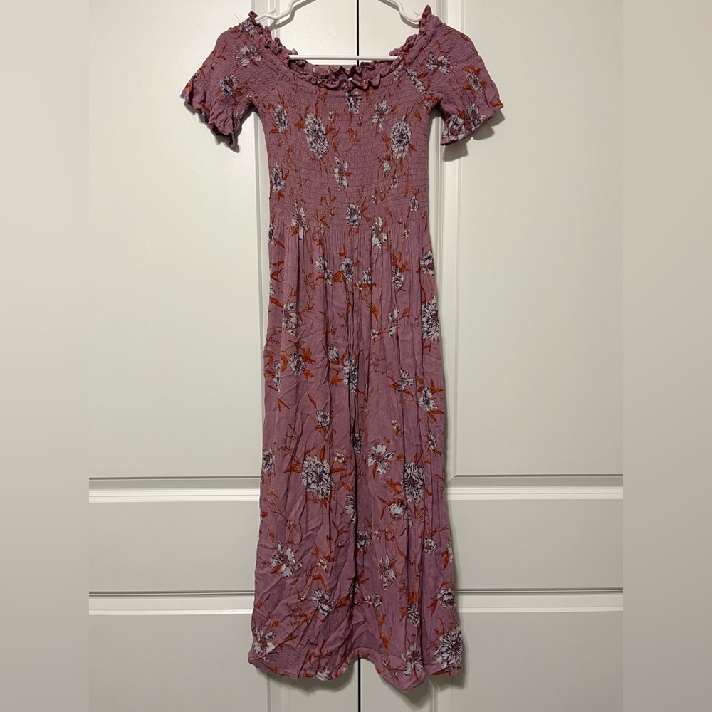 Kimchi Blue Pink Floral Off the Shoulder Dress with Slit